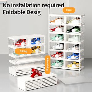 Большой прямоугольный двухрядный прозрачный складной водонепроницаемый контейнер для хранения обуви из полипропилена с магнитной крышкой, органайзер для обуви в прихожую - Product Image 4