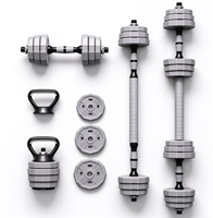 Kit d'entraînement complet à domicile 4-en-1 : haltères réglables, barre de musculation, kettlebell convertible, barres de pompes et disques de poids