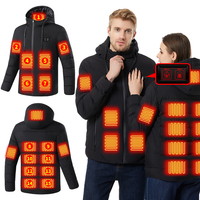 Veste Manteau Chauffant Rechargeable Hiver pour Hommes et Femmes avec Col Montant et Fermeture Éclair Coupe-Vent et Chaud à Capuche
