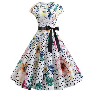 Verano manga corta Polka Dot elegante trabajo Oficina Casual estampado A-line mujeres 50s 60s Vintage vestidos elegantes - Product Image 6