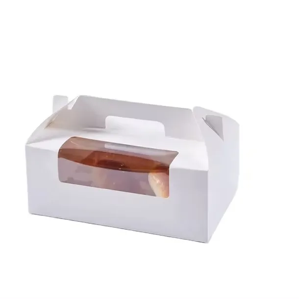 Boîte à pâtisserie pour gâteaux en papier avec poignée Fenêtre en PVC pliable blanche personnalisée et économique