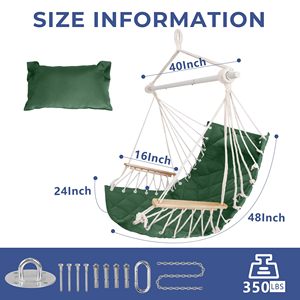 <b>Hammock</b> Chair Hanging Swing with Wooden Armrest, Pillows, Hardware Kit, Cotton Woven Fabric, for Indoor & Outdoor, Patio - Product Image 4