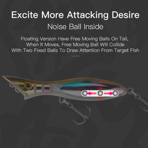 เหยื่อปลอม KINGDOM 9510 แบบแข็ง ปากใหญ่ สำหรับน้ำลึก ดีไซน์วงแหวนคู่ หลายรูปแบบการเคลื่อนไหว ลอย-จม แบบ Popper - Product Image 6