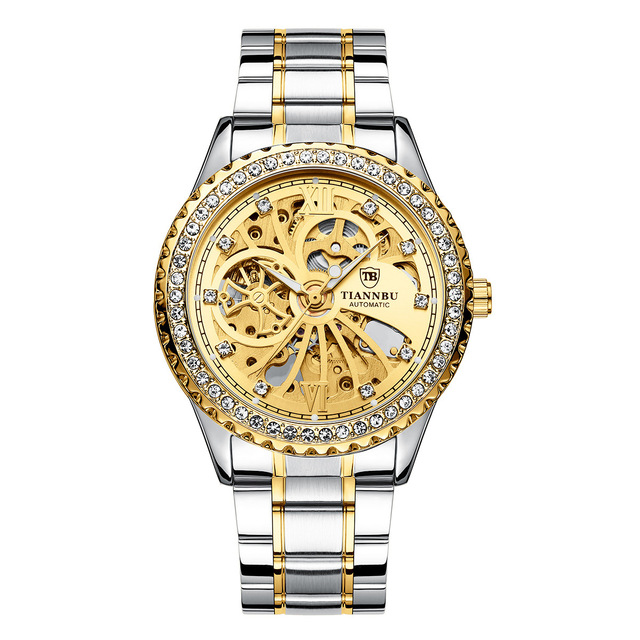 Full Automatic Watch Men's Stainless Steel Watch with Crystals  Luxury and Classic Watch Cheap Price High Quality