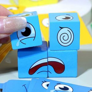 Jeu de société familial en bois, cube magique à expressions changeantes, puzzle de correspondance de motifs avec clochette - Product Image 3