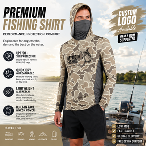 UPF 50+ Fishing Hoodie With Built-in Face Cover Custom Sublimation Sun Shirt