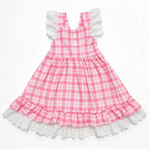 Milk Silk Pink Plaid <b>Girls</b> <b>Dress</b> Ruffle Lace Sleeveless Sundress OEM ODM Custom Toddler Summer <b>Dress</b> - Product Image 1