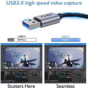 Tarjeta de Captura USB 3.0 a HDMI QGeeM, Dispositivo de Grabación de Video y Audio con Doble HDMI y 5 Puertos, 1080P 60fps HD Streaming Media - Product Image 4