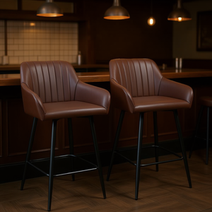 Brown Pu <b>Leather</b> Bar <b>Stools</b> Metal Legs Counter Height Dining Pub Chair Modern Contemporary Design Commercial Furniture - Product Image 2