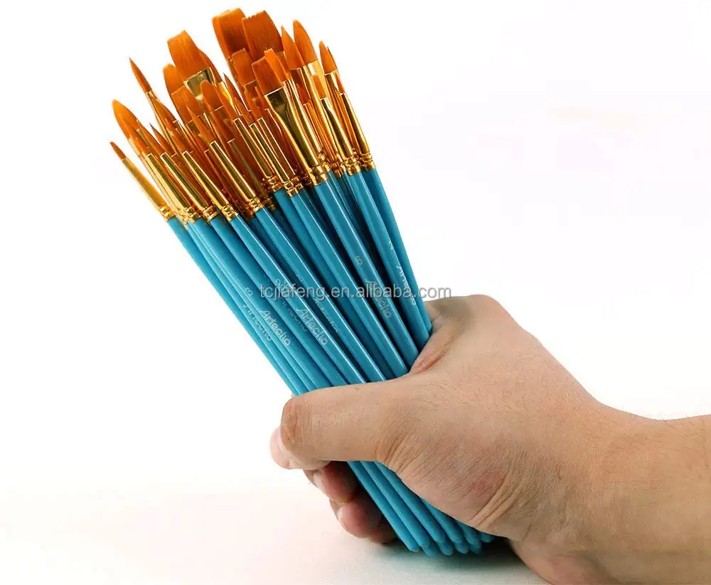 Artecho 10pcs pennelli per acquerello per capelli in nylon con manico in legno blu olio acrilico professionale all'ingrosso