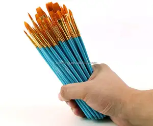 Artecho – pinceaux professionnels en acrylique, huile bleue, manche en bois, poils en nylon, aquarelle, vente en gros, 10 pièces