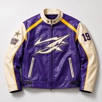 Blouson en cuir de course personnalisé pour homme, violet et crème, avec écusson étoile d'équipe de course, fabrication OEM, étiquette privée, blouson universitaire à manches en cuir