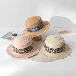 2024 Hot Bán retro phong cách Ladies Sun hat bãi biển mùa hè Kem chống nắng cỏ rơm boater hat