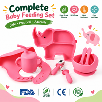 Ensemble repas bébé en silicone motif animal, assiette, bol, bavoir, tasse, cuillère, fourchette réutilisables pour enfants, vaisselle pour repas, usage B2B