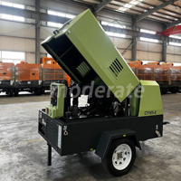 Compresseur d'air portable diesel compact de 185 CFM, 145 PSI, 8 bars, 36,8 kW sur remorque pour le sablage et les explosions