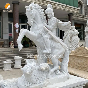 Statue de Saint George en marbre blanc grandeur nature, sculptée à la main, style religieux, pour l'extérieur, église, parc - Product Image 3