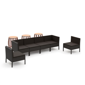 Ensemble de salon de jardin noir en rotin, mobilier d'extérieur 6 places, design contemporain - Product Image 1