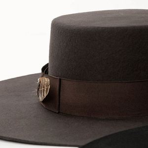 Fashion Retro British 100% Wool Flat <b>Top</b> Fedora Hat Brimmed Webbing <b>Feather</b> Decoration Winter Fedora Hats - Product Image 6