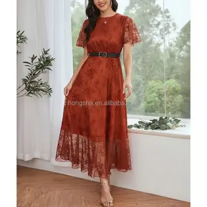 Vestido de oficina de manga de mariposa para mujer, ropa Formal, línea A, Maxi, de trabajo, HSM9869