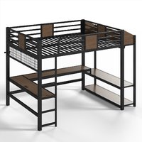 Lit superposé Queen avec bureau, étagères de rangement, lumières LED, prise électrique et tringle à vêtements pour chambre à coucher – ODM/OEM disponible