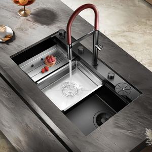 Fregadero de Cocina Grande de Acero Inoxidable Nano Negro con Grifo Cascada y Lavavasos - Product Image 4