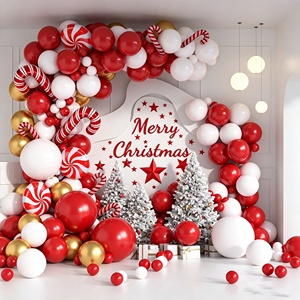 Lot de ballons en aluminium rouges, blancs et dorés pour Noël, ensemble d'arche de ballons, cannes en sucre, décorations de fond photo pour intérieur, Noël - Product Image 3