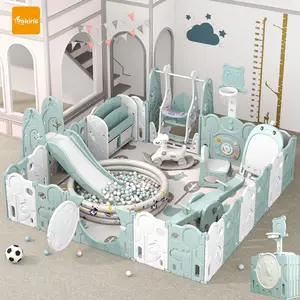 The World 'S Best Playpen Lipat Anak-anak, Pena Bermain Bayi Plastik Pagar Besar Aman dengan Perosotan dan Ayunan 1Set Mainan Balita