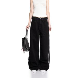 New Arrival Fashion High Quality Streetwear <b>Girls</b> <b>Jeans</b> With Side Strap Black Wash Women Baggy <b>Jeans</b> - Product Image 5