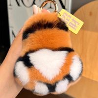 Porte-clés en peluche patte de tigre mignonne en fourrure de lapin, pompon moelleux, breloque de sac, décoration de sac à main, porte-clés de voiture, vente en gros