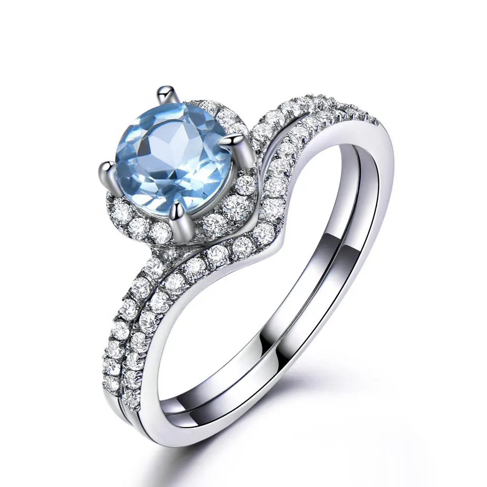 Anéis de joias finas com design moderno, conjunto de anéis de casamento para mulheres, prata esterlina 925