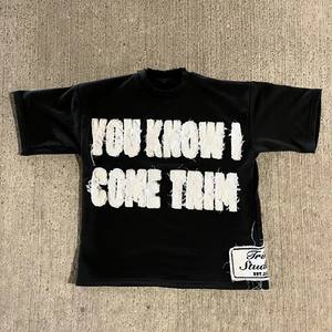 T-Shirt Unisex Oversize in Cotone Vintage Y2K Personalizzabile Nera con Applicazioni Termoadesive e Ricami Designer per <span class=keywords><strong>Uomo</strong></span> - Product Image 1