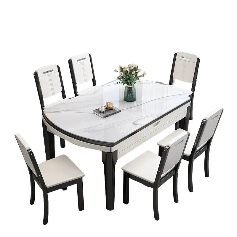 Nuevo juego de mesa de comedor de muebles modernos para el hogar para 6 tapicería de cuero de microfibra, losas cuadradas redondas, mesa de comedor para restaurante