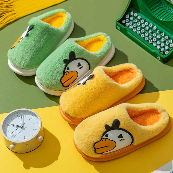 source 新款设计秋冬拖鞋卡通可爱鸭子造型室内家居厚底防滑温馨情侣