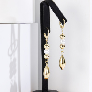 Orecchini Pendenti Lunghi con Perle a Goccia Placcati in Oro 14k, Gioielli di Lusso alla Moda per Feste, Produzione CM - Product Image 3