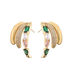 ต่างหูแบบติดหูทรงเรขาคณิตทันสมัย ดีไซน์เฉพาะตัว ประดับด้วยทองเหลืองหลายชั้นฝังเพชรซิคอน - Product Image 1