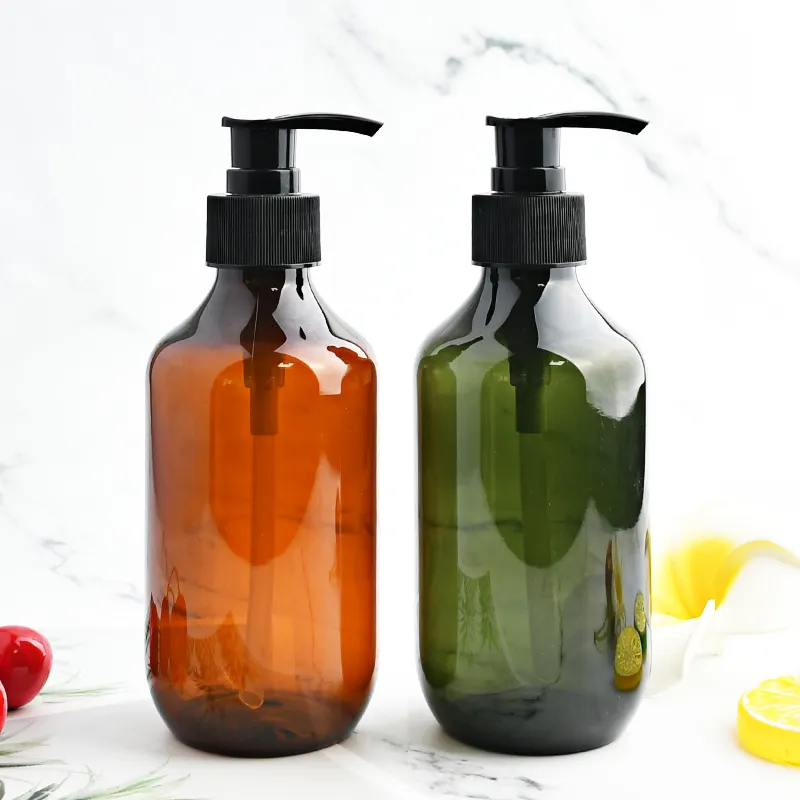 Green amber 200 300 500 ml luxury pet shampoo and conditioner bottles packaging shower gel pump empty plastic bottle for hair