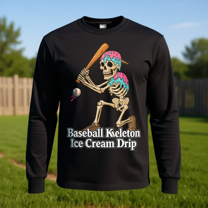 Camiseta de manga larga para jóvenes con estampado de esqueleto de béisbol Ice Cream Drip - Product Image 3