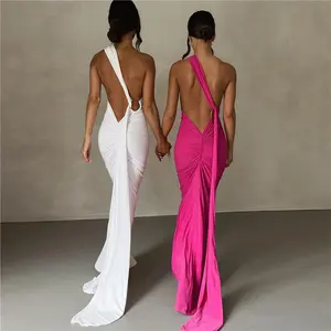 Vente chaude été dames licou cou une épaule dos nu longue Maxi partie robe pour les femmes