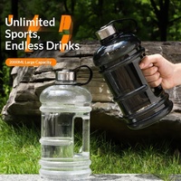 Bouteille d'eau sport PC grande capacité 2L, prête à l'emploi, pour la gym, à boire directement, portable, anti-fuite, style américain, modèle BR2000