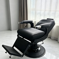 Nouveau fauteuil de barbier en cuir pour salon vintage masculin, pliable et rotatif, pour usage commercial en salon de coiffure, rasage et épilation.