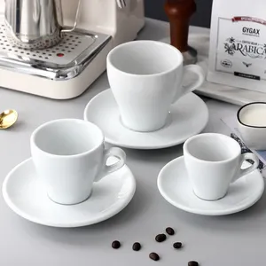 Taza y platillo de café italiano de porcelana blanca dura y duradera, buena forma, bajo coste, para restaurante, hotel y hogar