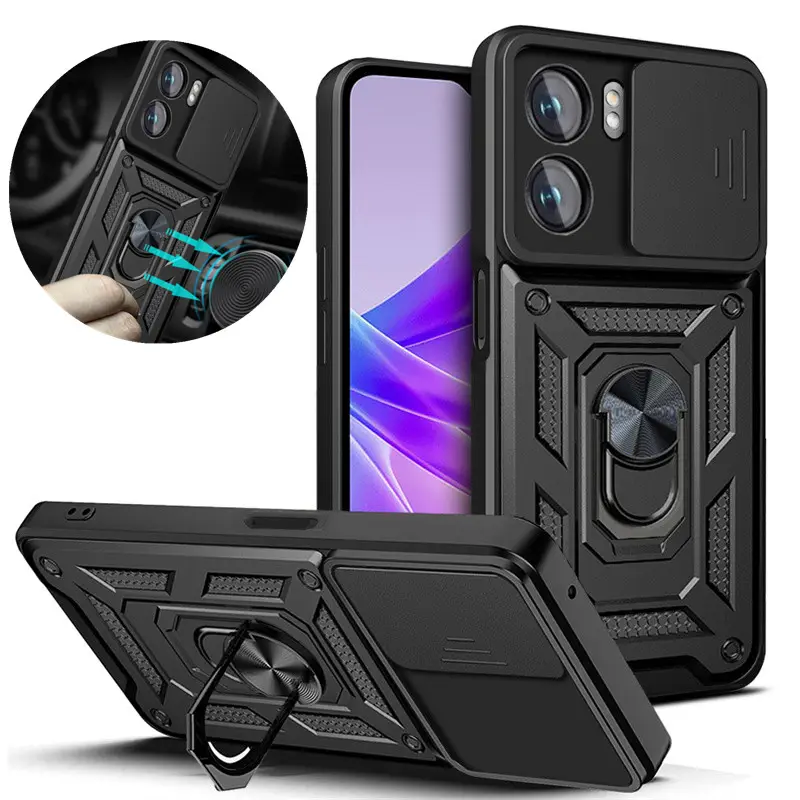 Slide Camera Lens Protect Car Armor Magnetic Phone Case For OPPO A57 A55 A74 5G A56 A36 A77 Realme C35 C31 9 Pro Plus 9i 8i Case