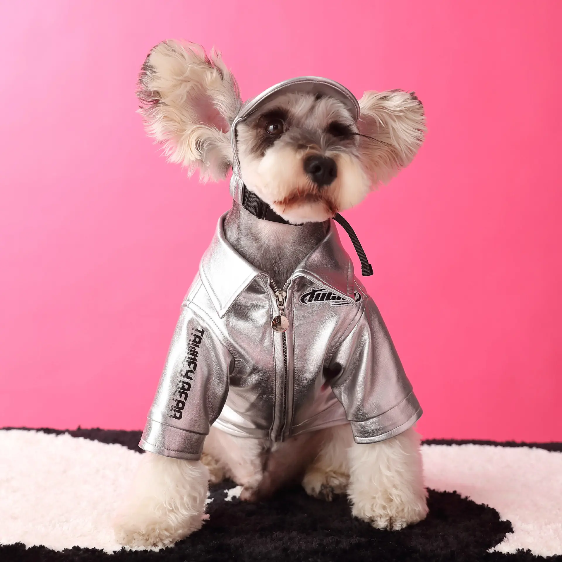 Super Cool Zilver Waterdicht Huisdier Kleding Hond Leer Milieuvriendelijk Materiaal