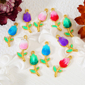 Colgante de flor de tulipán de acero inoxidable para la elaboración de collares, componentes de joyería en rosa, rojo, morado, azul y verde. - Product Image 1