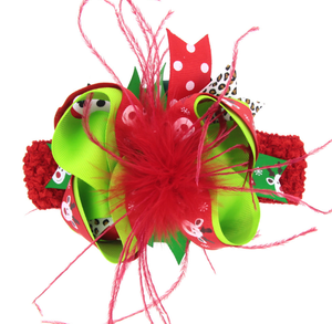 批发定制圣诞儿童羽毛粉色蝴蝶结发夹头带两用复杂蝴蝶结发饰 - Product Image 4