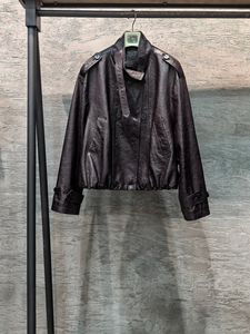 2025 automne noir vintage veste en cuir <span class=keywords><strong>femme</strong></span> Jurchen veste en cuir de mouton avec veste en cuir brillant <span class=keywords><strong>cire</strong></span> d'huile - Product Image 2