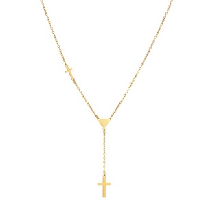 Cross-shaped Long Chain Tassel Necklace Gold Plated Stainless Steel Heart Pendant Daily Wear Gift Jewelry - Product Image 5
