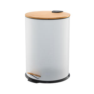 Cubo de Basura Moderno de Acero Inoxidable con Tapa de Bambú, Cubo con Pedal para Cocina, Sala de Estar, Uso Interior, Diseño Cilíndrico Blanco - Product Image 3