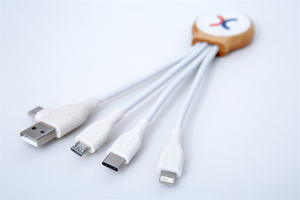 Cable de carga USB de bambú, Cable de carga <span class=keywords><strong>3</strong></span> en 1 con logotipo LED, promoción de regalo, novedad de 2022 - Product Image 3