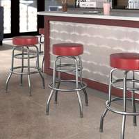 Tabouret de bar pivotant moderne personnalisable avec logo, sans dossier, en métal chromé, pour comptoir commercial, vente en gros